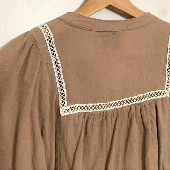 Hayden Tan Gauzy Boho Peasant Dress Size Small Babydoll Neutral Color - Picture 4 of 13